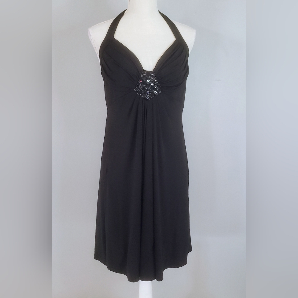 White House Black Market Black Embellished Halter Dress